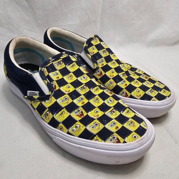 Vans X SpongeBob Checkerboard Yellow Blue Low Top Slip On Shoes Men 9 Women 10.5 - Picture 5 of 13